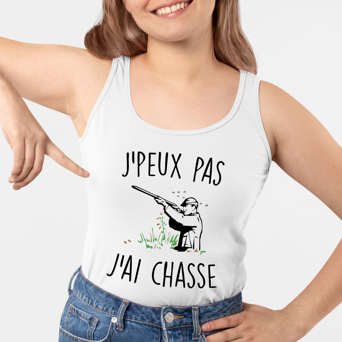 Débardeur Femme J'peux pas j'ai chasse Blanc