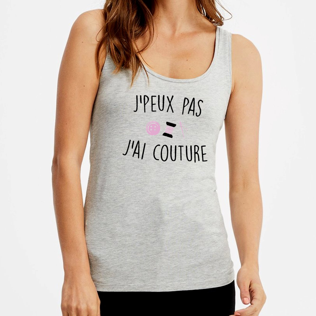 Débardeur Femme J'peux pas j'ai couture Gris