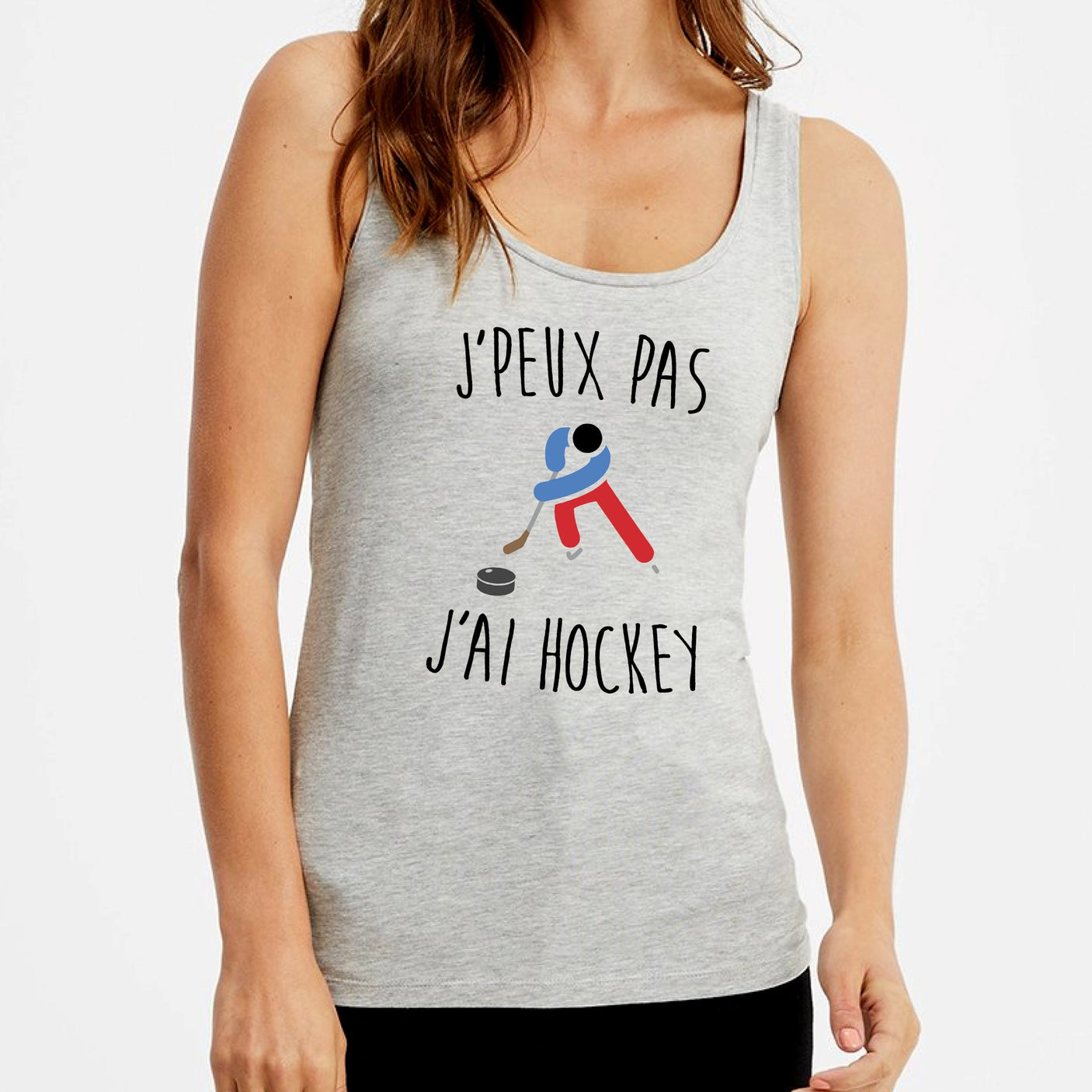 Débardeur Femme J'peux pas j'ai hockey Gris