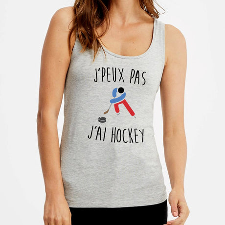 Débardeur Femme J'peux pas j'ai hockey Gris