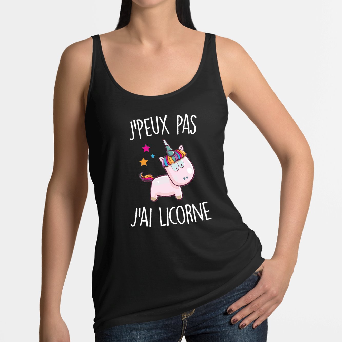 Débardeur Femme J'peux pas j'ai licorne Noir