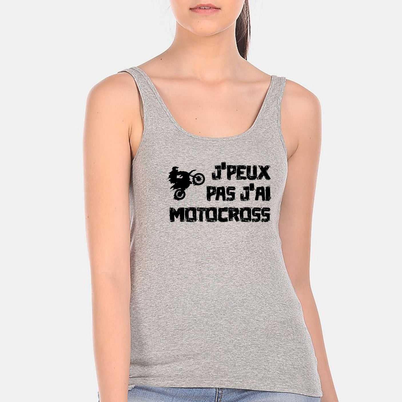 Débardeur Femme J'peux pas j'ai motocross Gris