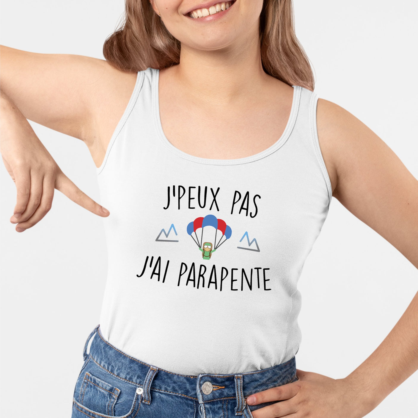 Débardeur Femme J'peux pas j'ai parapente Blanc