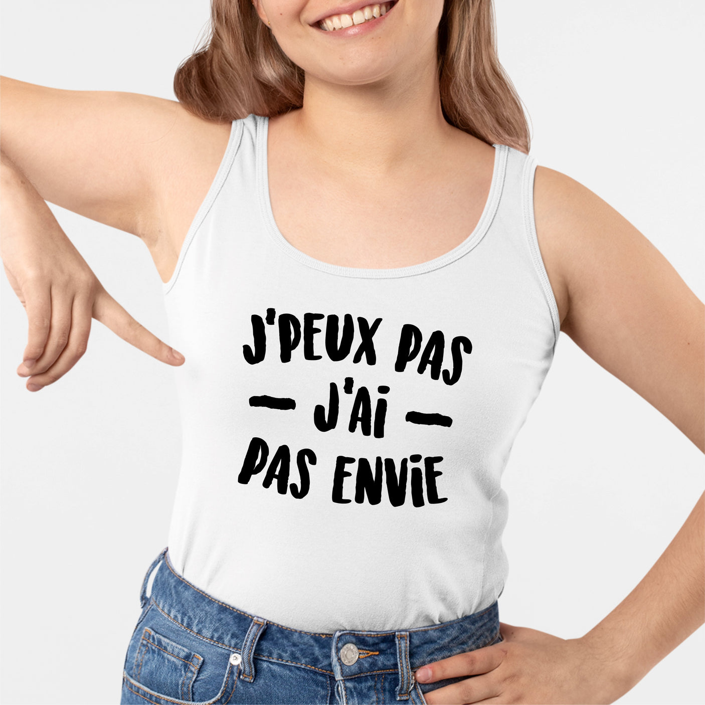 Débardeur Femme J'peux pas j'ai pas envie Blanc