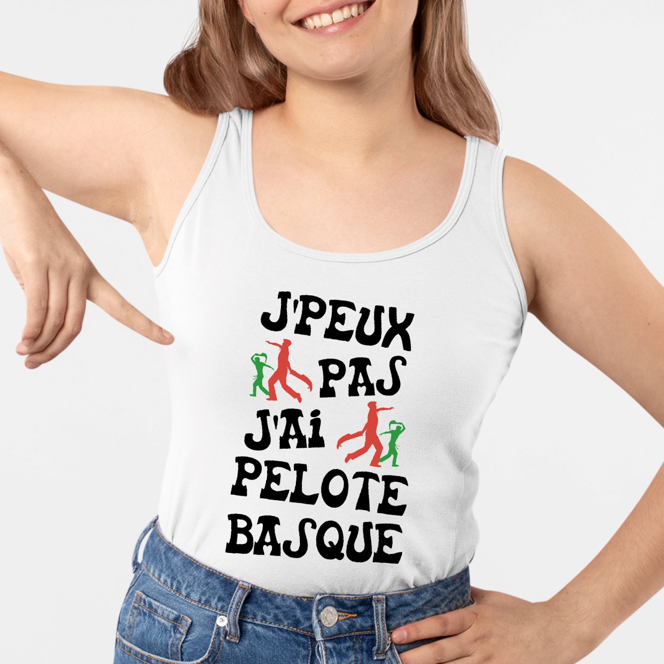 Débardeur Femme J'peux pas j'ai pelote basque Blanc