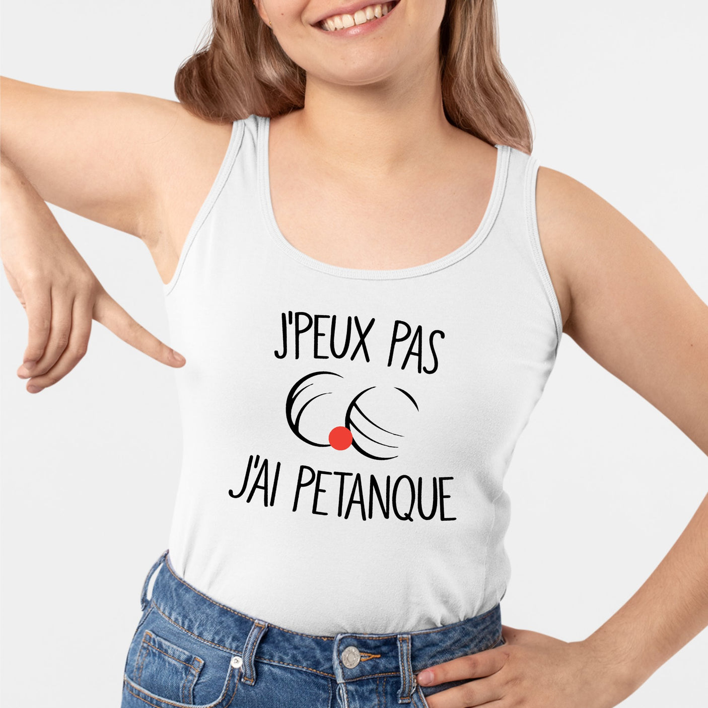 Débardeur Femme J'peux pas j'ai pétanque Blanc