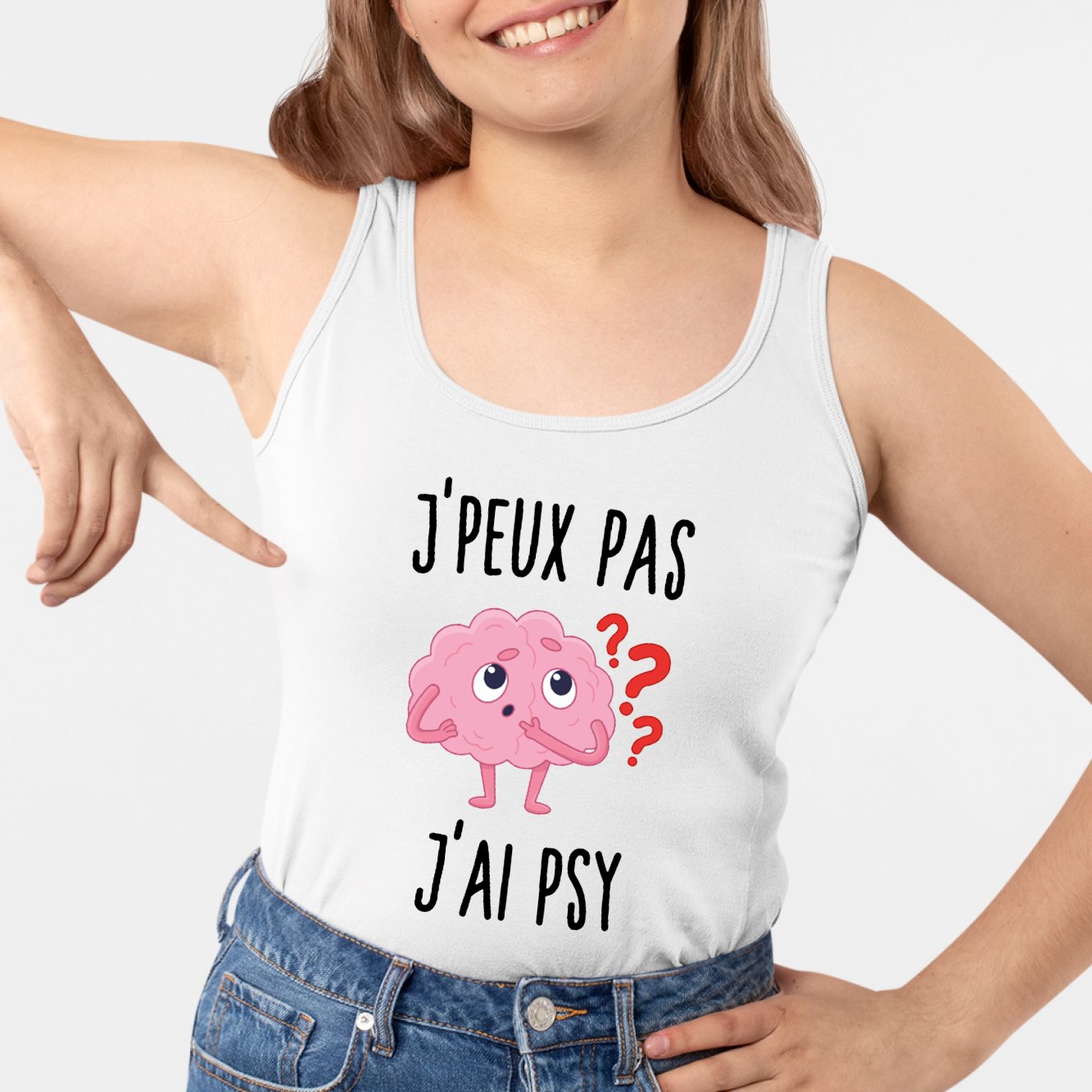 Débardeur Femme J'peux pas j'ai psy Blanc