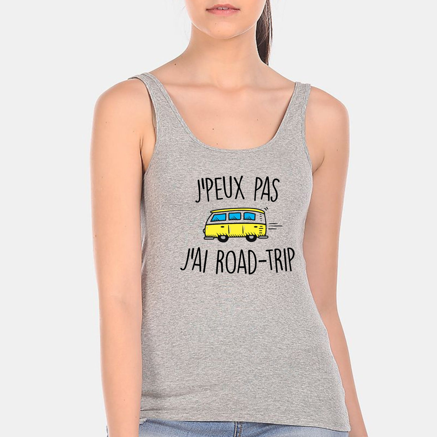 Débardeur Femme J'peux pas j'ai road-trip Gris