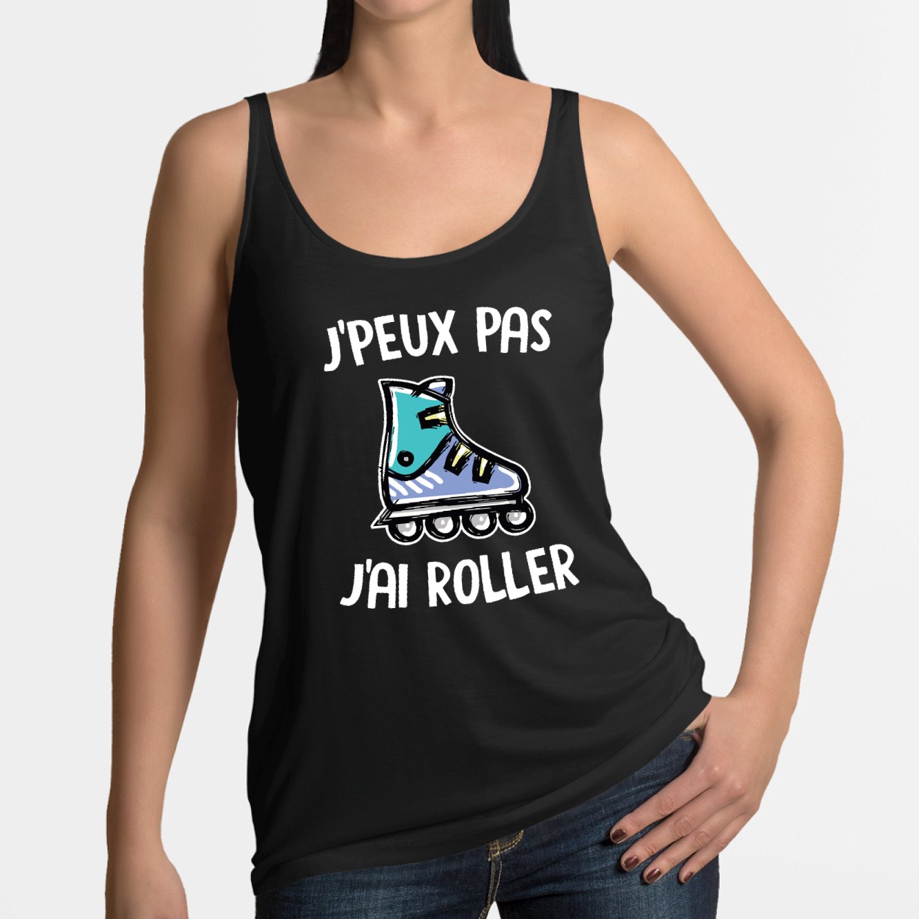 Débardeur Femme J'peux pas j'ai roller Noir