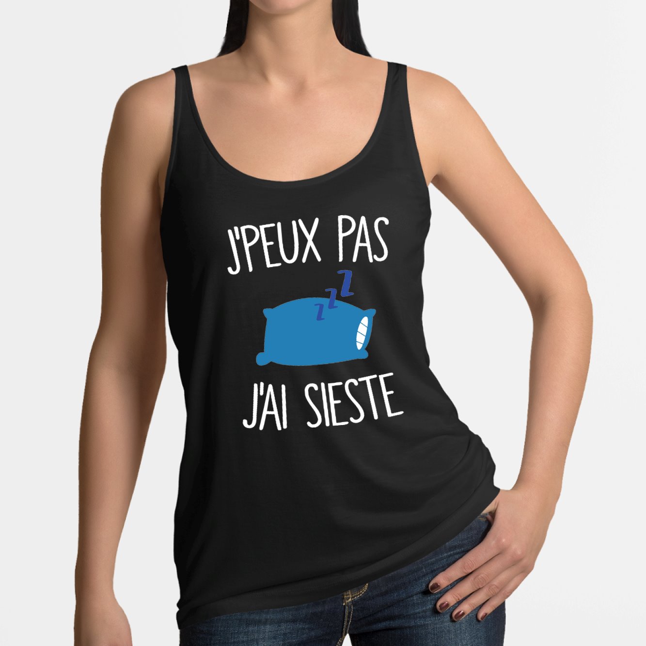 Débardeur Femme J'peux pas j'ai sieste Noir