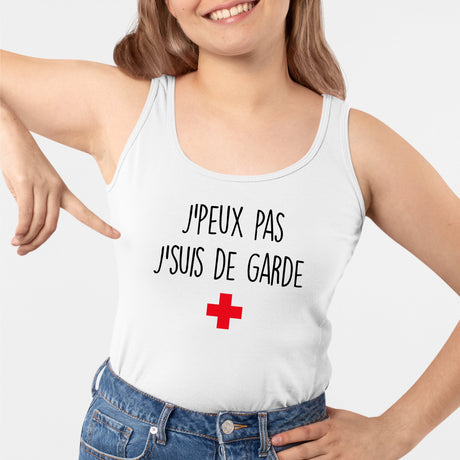 Débardeur Femme J'peux pas j'suis de garde Blanc