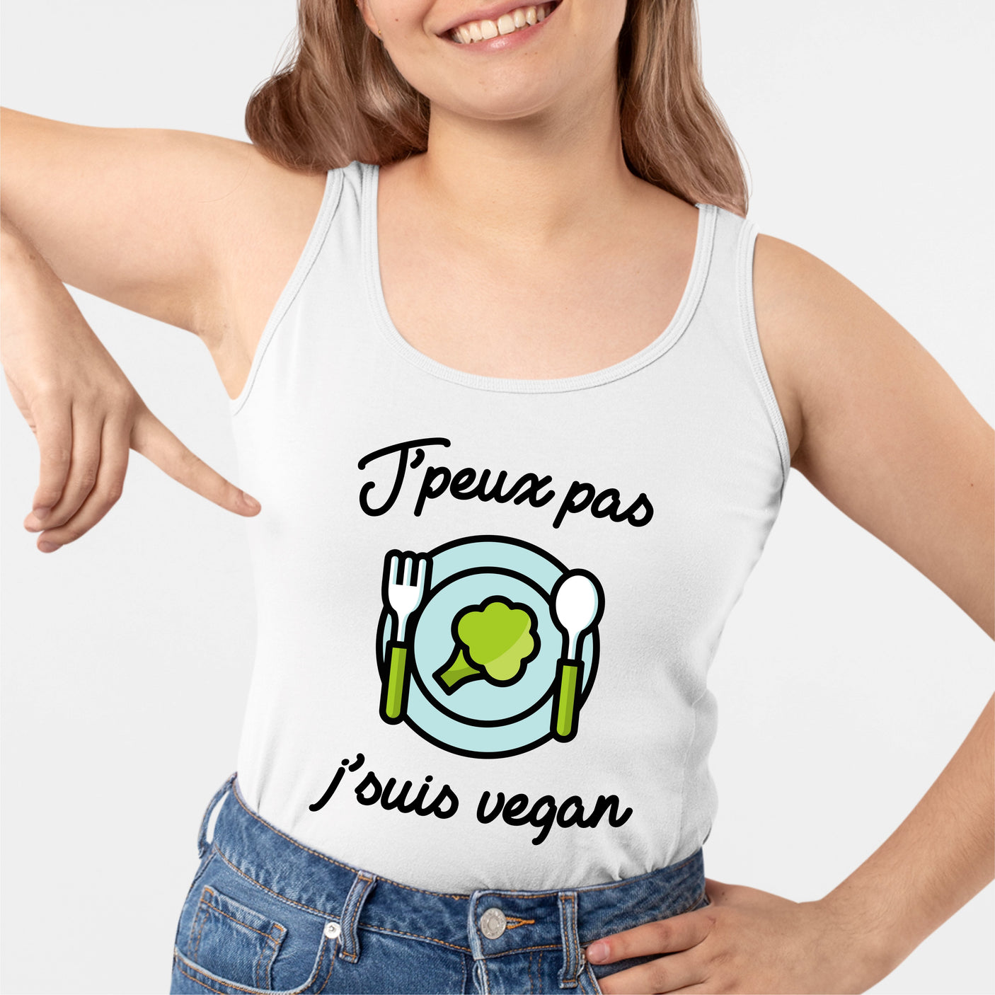 Débardeur Femme J'peux pas j'suis vegan Blanc