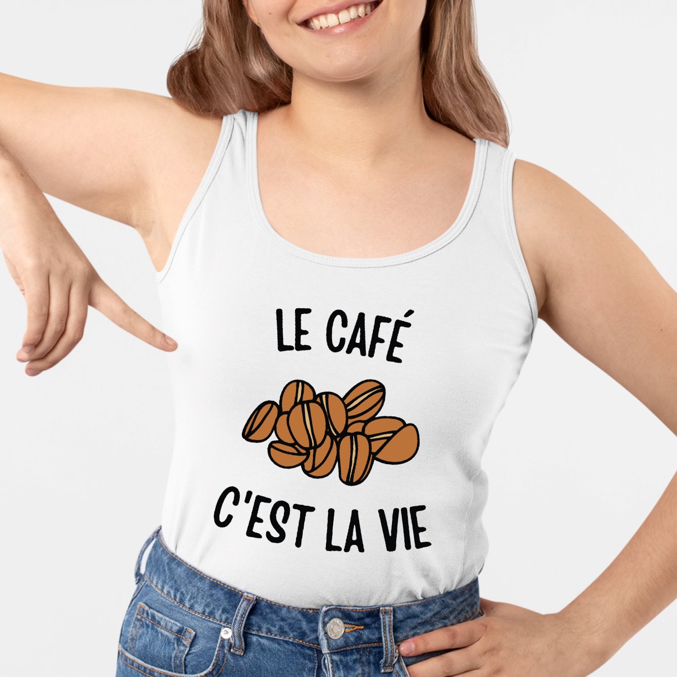 Débardeur Femme Le café c'est la vie Blanc