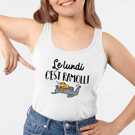 Débardeur Femme Le lundi c'est ramolli Blanc