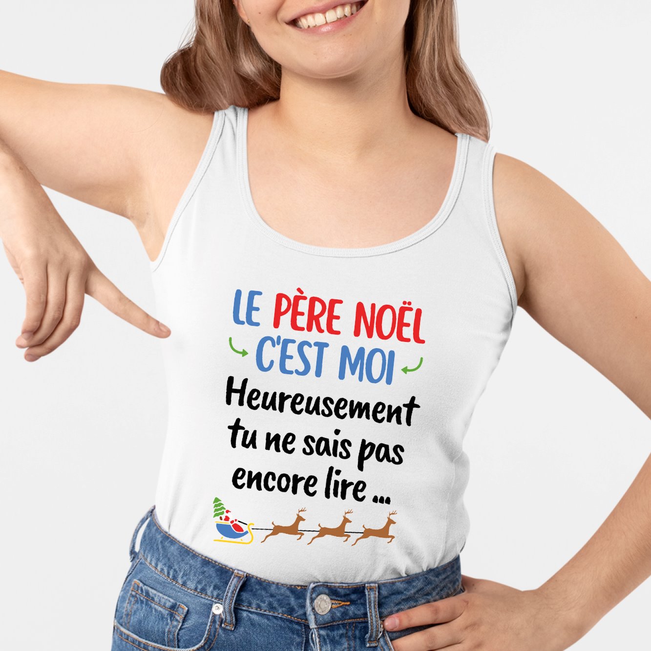 Débardeur Femme Le Père Noël c'est moi Blanc