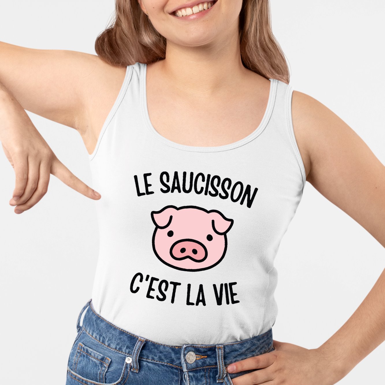 Débardeur Femme Le saucisson c'est la vie Blanc