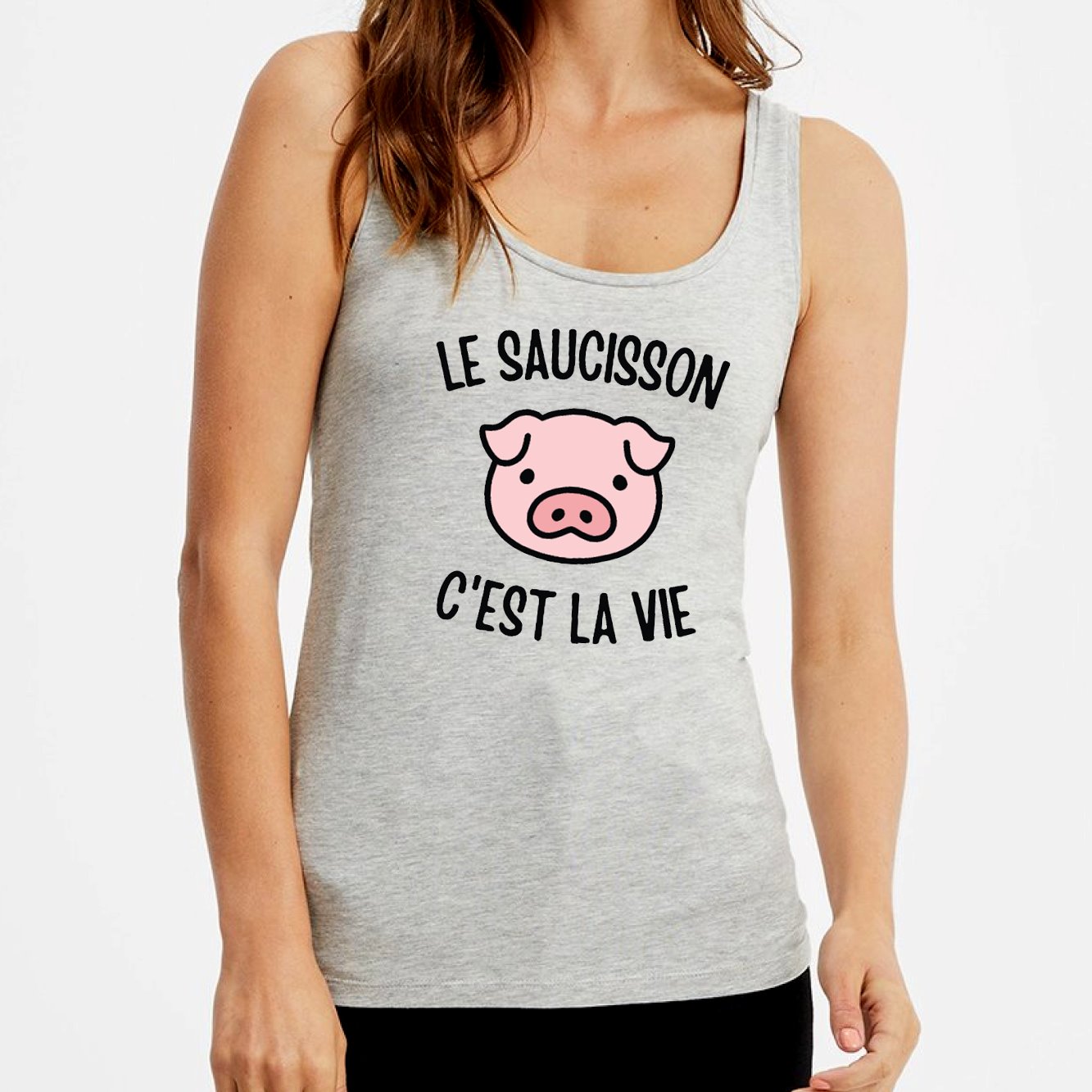 Débardeur Femme Le saucisson c'est la vie Gris