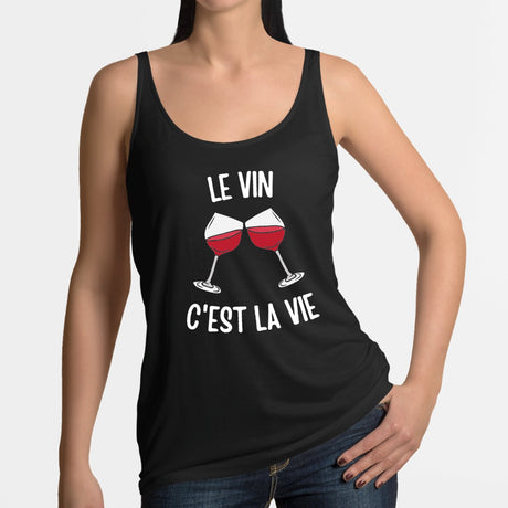 Débardeur Femme Le vin c'est la vie Noir