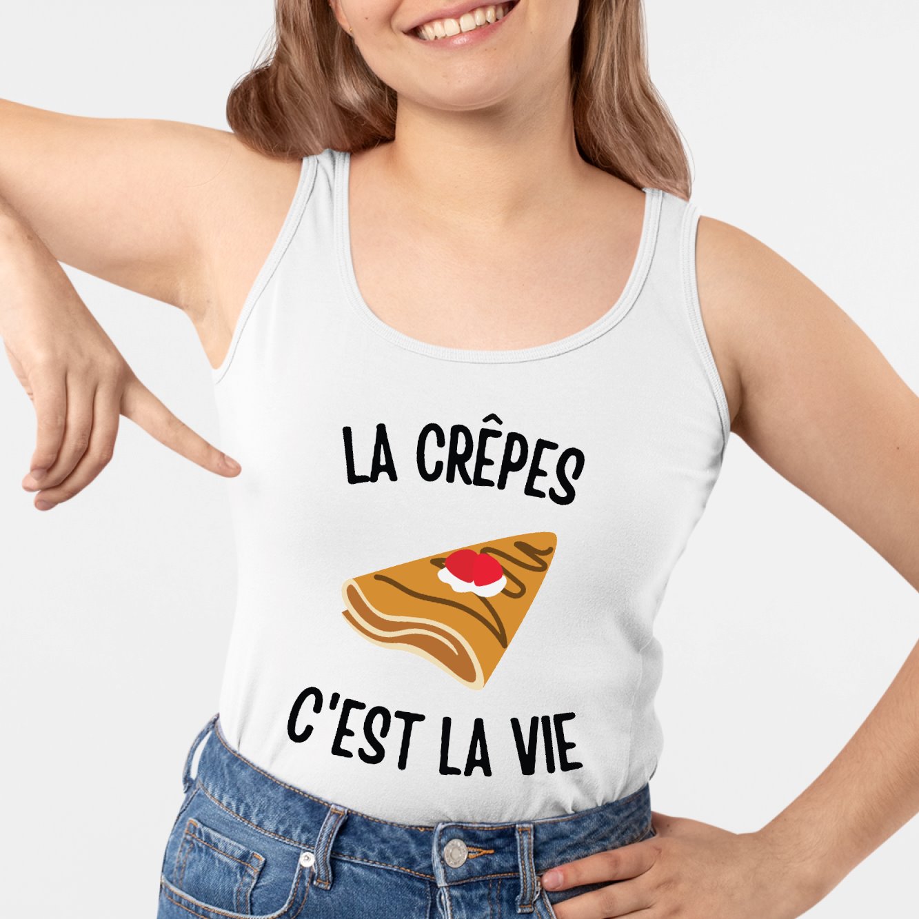 Débardeur Femme Les crêpes c'est la vie Blanc