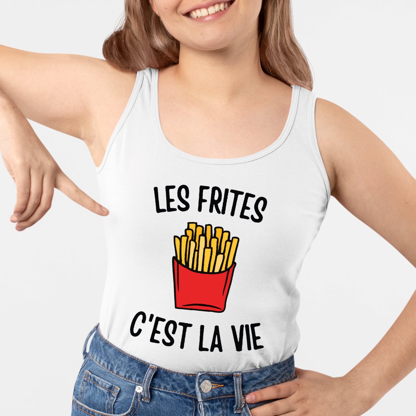 Débardeur Femme Les frites c'est la vie Blanc