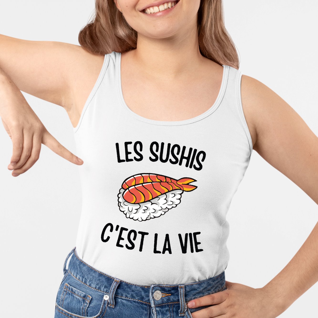 Débardeur Femme Les sushis c'est la vie Blanc