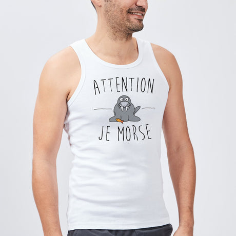 Débardeur Homme Attention je mords Blanc