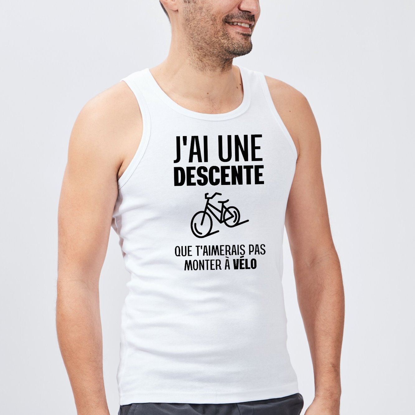 Débardeur Homme J'ai une descente que t'aimerais pas monter à vélo Blanc