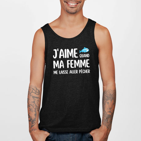 Débardeur Homme J'aime quand ma femme me laisse aller pêcher Noir