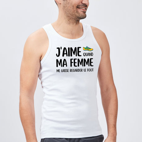 Débardeur Homme J'aime quand ma femme me laisse regarder le foot Blanc