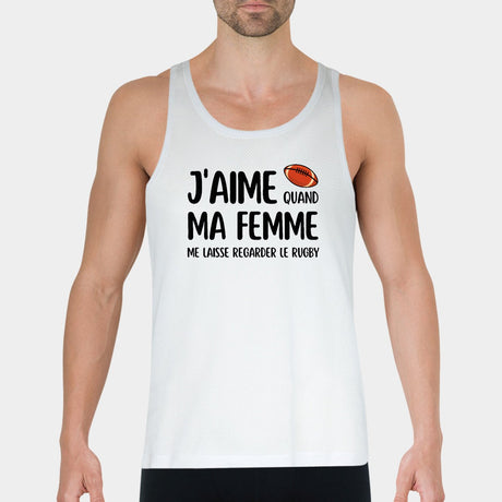 Débardeur Homme J'aime quand ma femme me laisse regarder le rugby Blanc