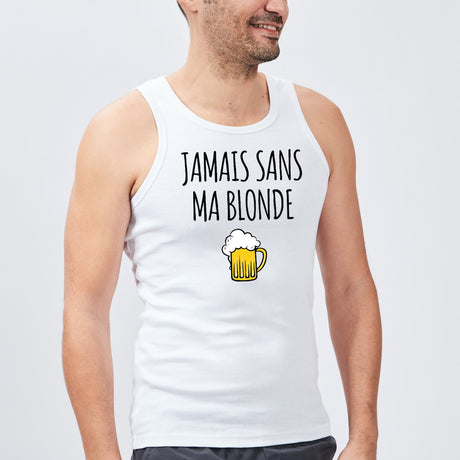 Débardeur Homme Jamais sans ma blonde Blanc