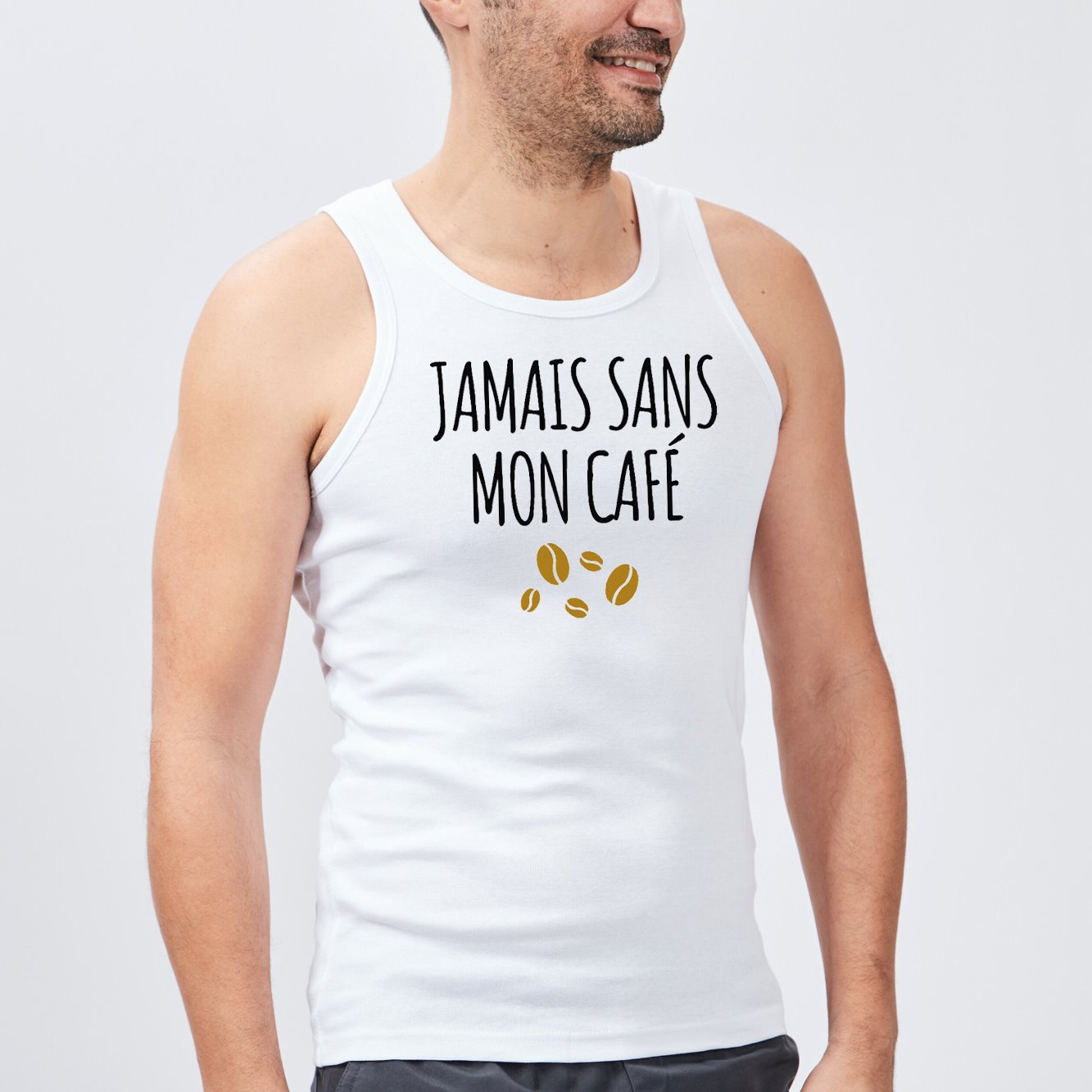 Débardeur Homme Jamais sans mon café Blanc