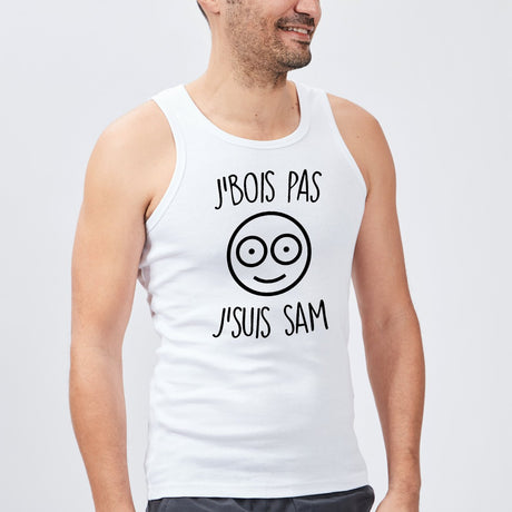 Débardeur Homme J'bois pas j'suis Sam Blanc