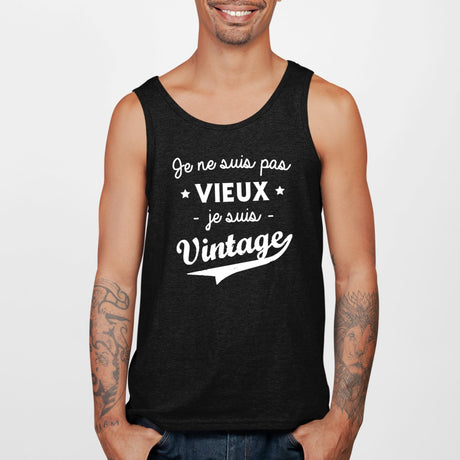 Débardeur Homme Je ne suis pas vieux je suis vintage Noir