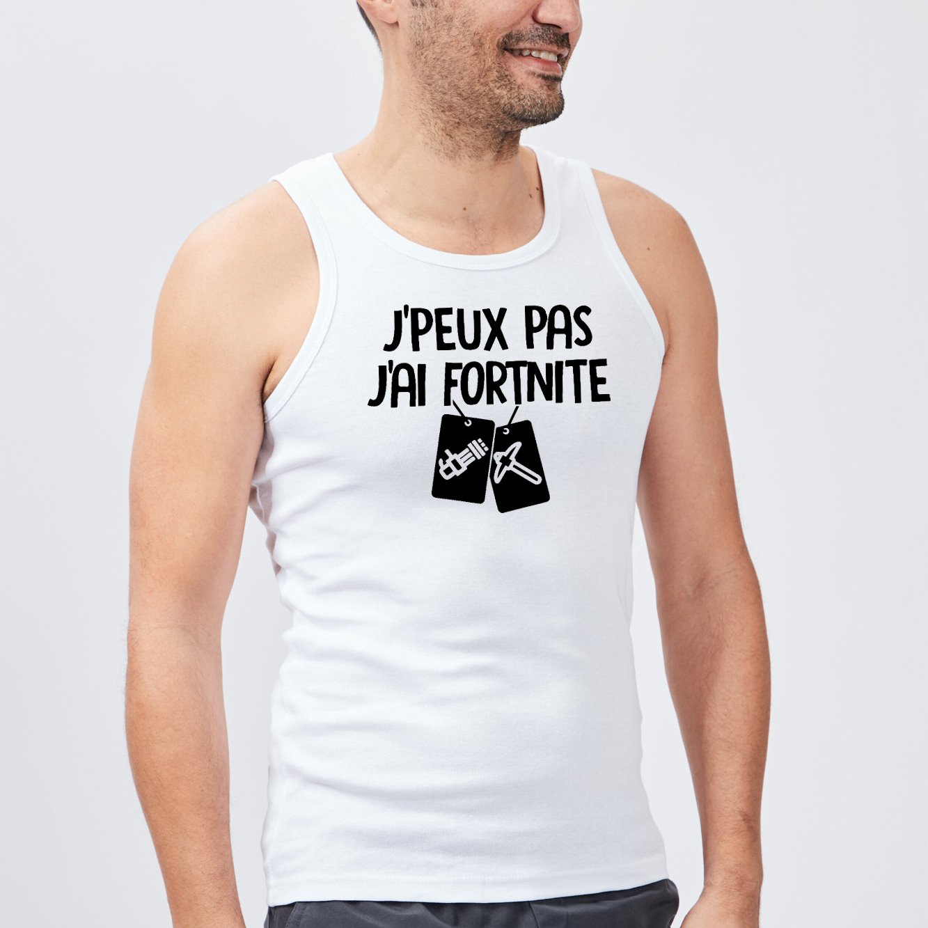 Débardeur Homme J'peux pas j'ai Fortnite Blanc