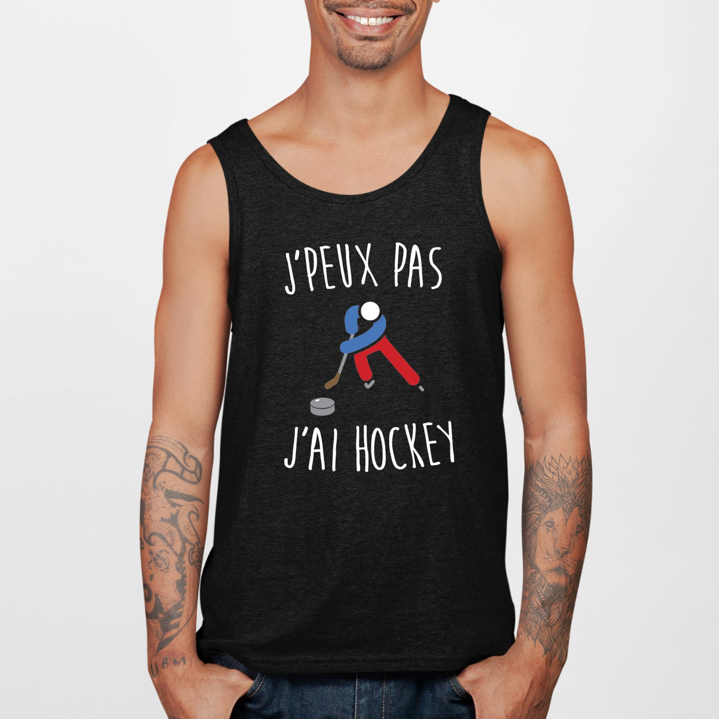 Débardeur Homme J'peux pas j'ai hockey Noir