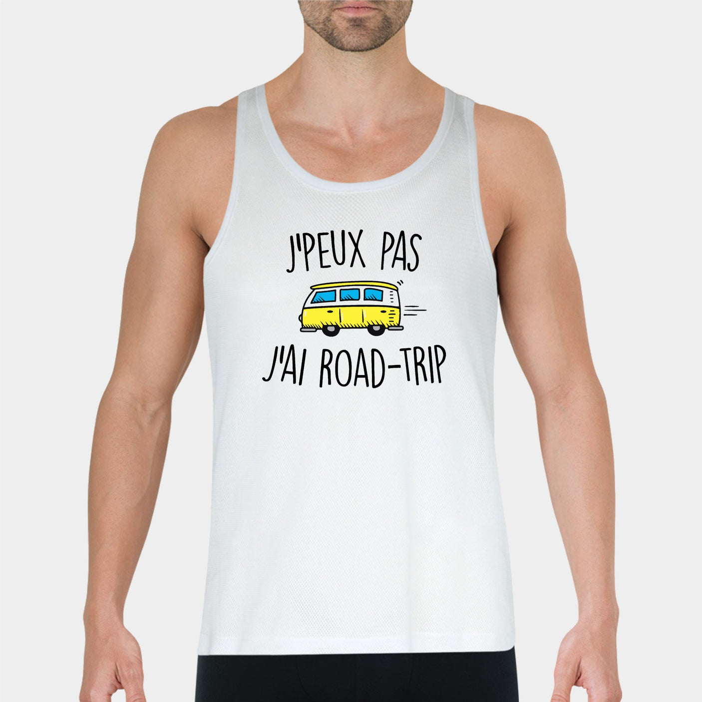 Débardeur Homme J'peux pas j'ai road-trip Blanc