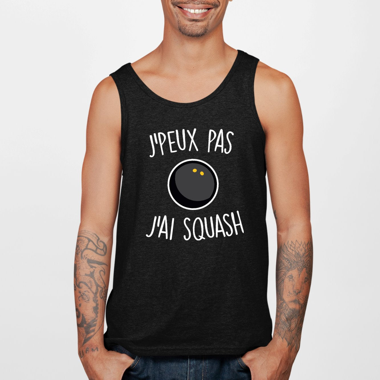 Débardeur Homme J'peux pas j'ai squash Noir