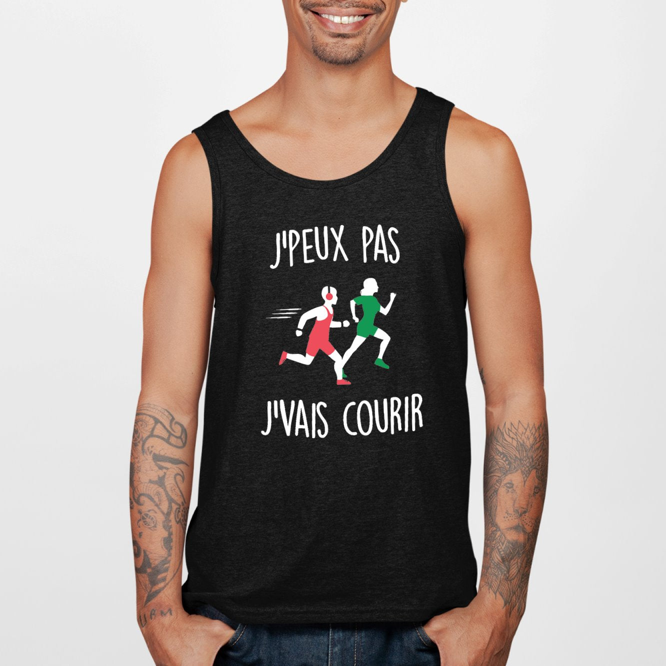 Débardeur Homme J'peux pas j'vais courir Noir