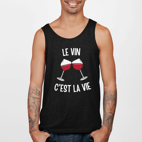 Débardeur Homme Le vin c'est la vie Noir