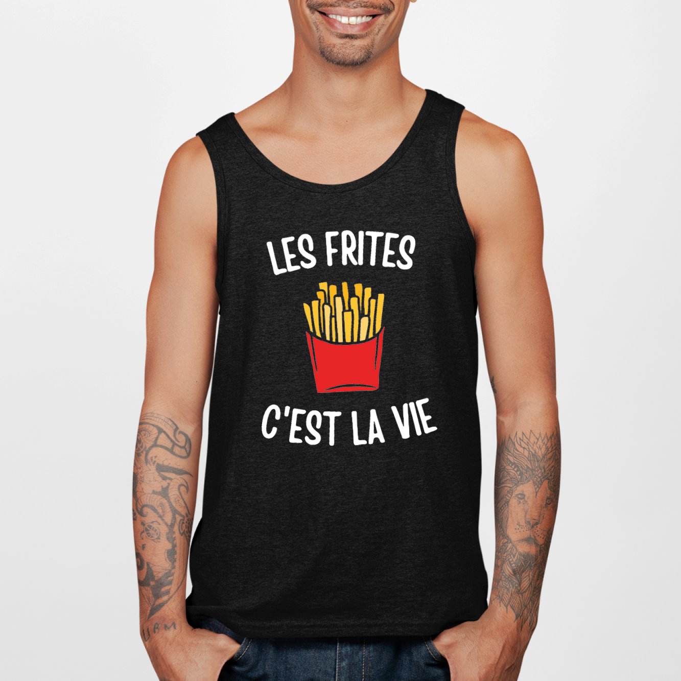 Débardeur Homme Les frites c'est la vie Noir