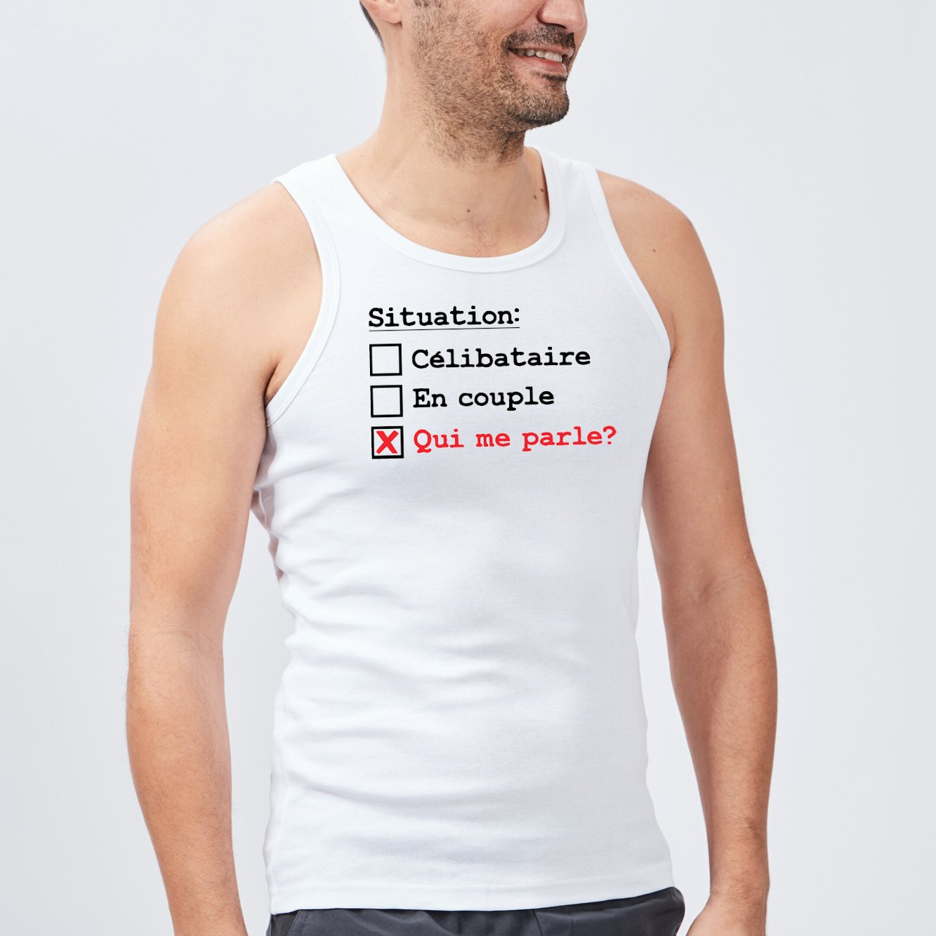 Débardeur Homme Situation célibataire Blanc