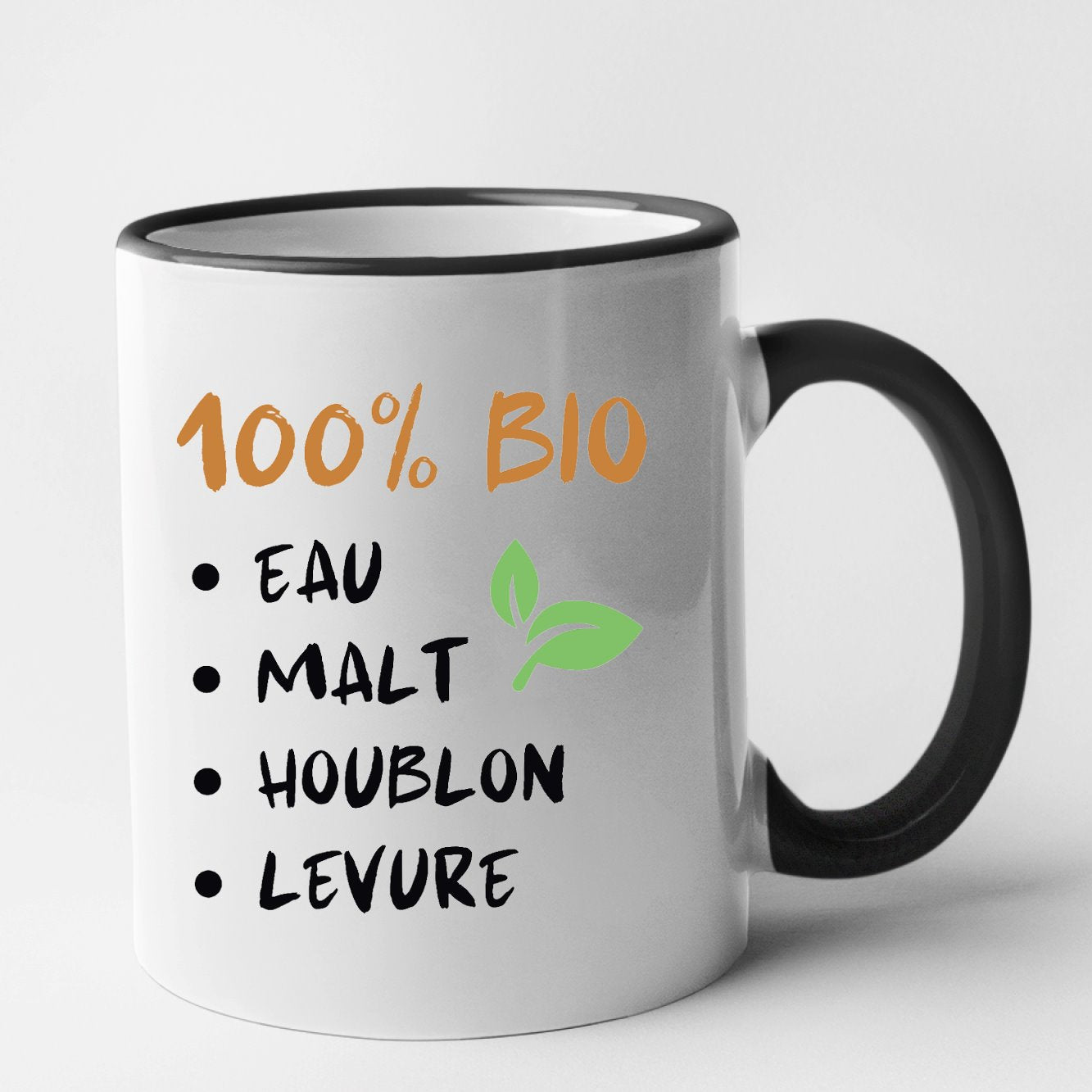 Mug 100% bio eau malt houblon levure Noir