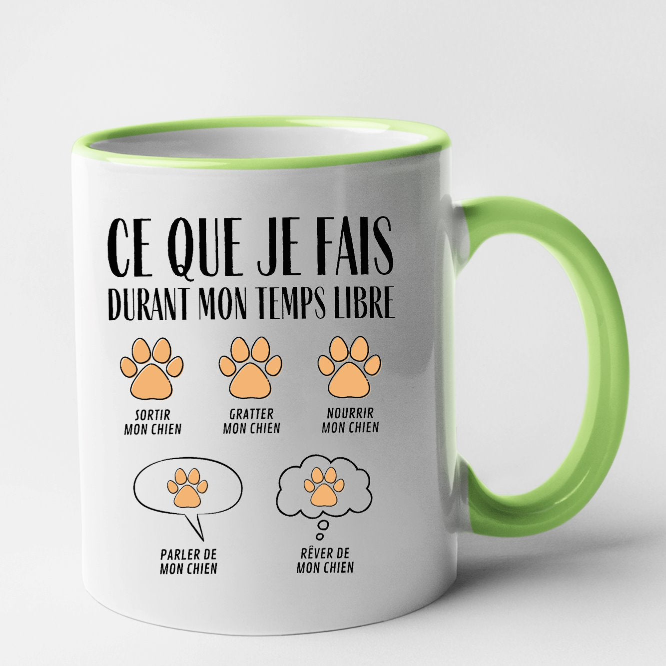 Mug Ce que je fais durant mon temps libre Chien Vert