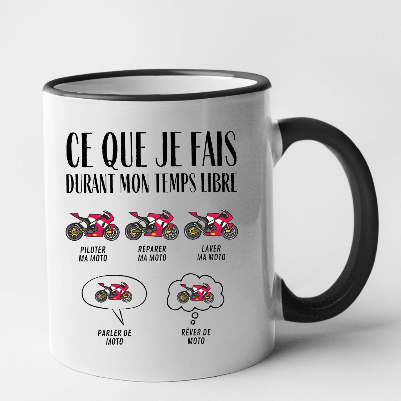 Mug Ce que je fais durant mon temps libre Moto Noir