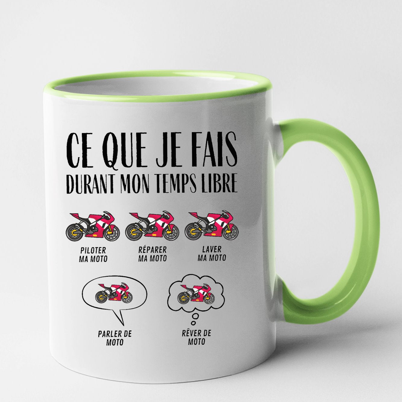 Mug Ce que je fais durant mon temps libre Moto Vert