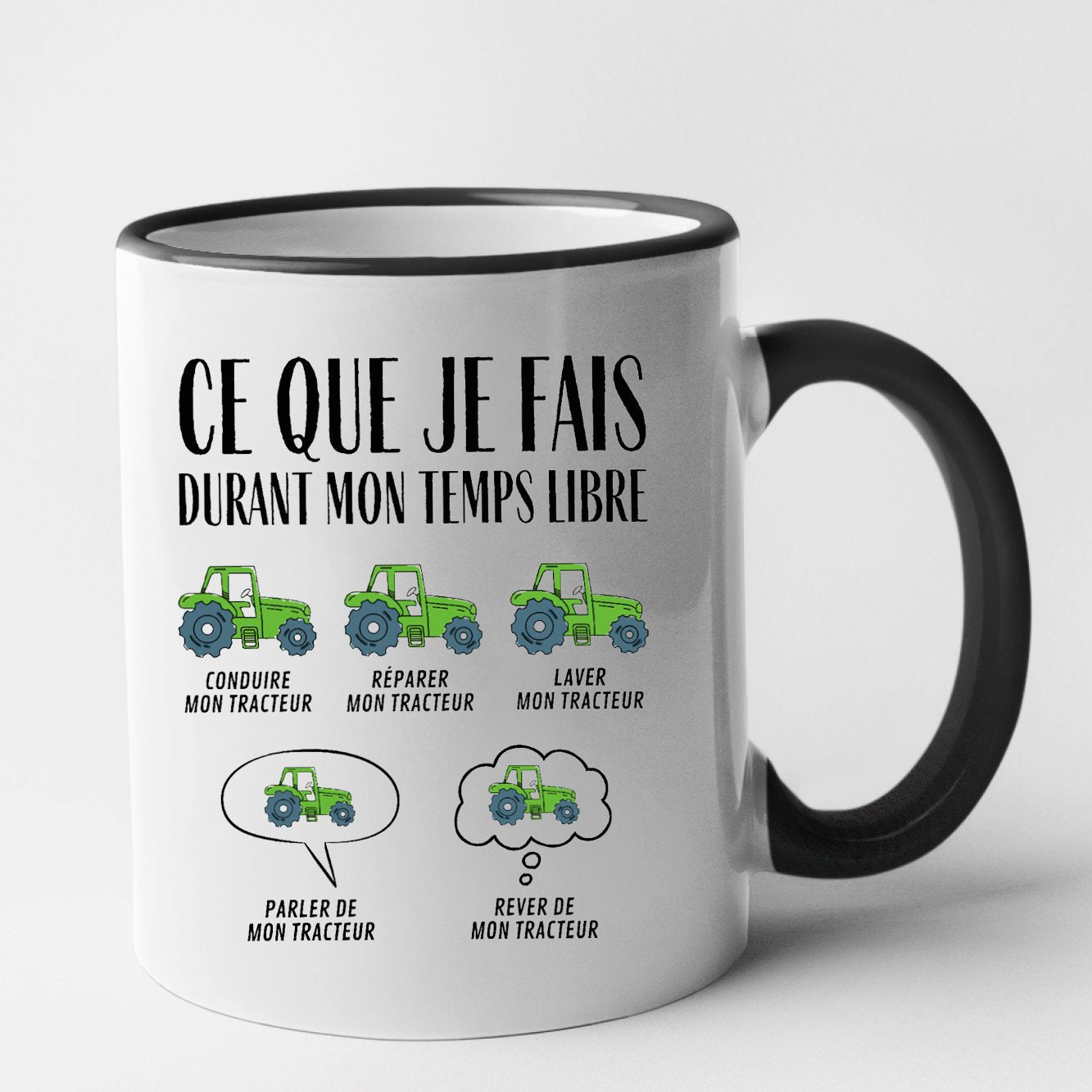 Mug Ce que je fais durant mon temps libre Tracteur Noir