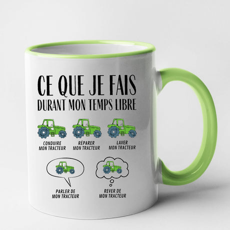 Mug Ce que je fais durant mon temps libre Tracteur Vert