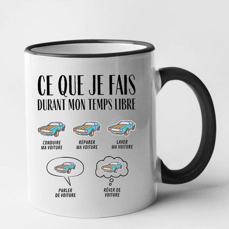 Mug Ce que je fais durant mon temps libre Voiture Noir