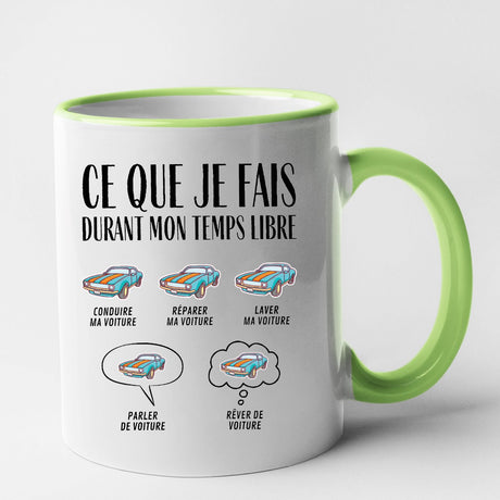 Mug Ce que je fais durant mon temps libre Voiture Vert